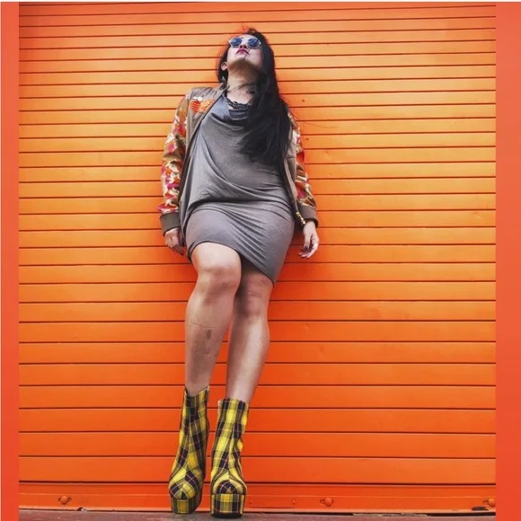 Yellow & Black Plaid Ankle Boots - Picture 4 of 5